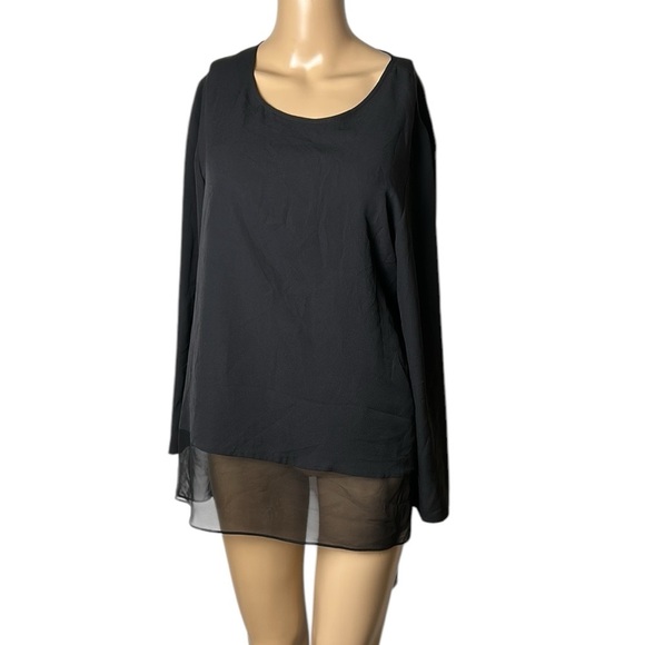 HARARI black silk blouse, tunic,sheer trim ,whimsigoth,fairy,witchy,festive Med - Picture 1 of 12